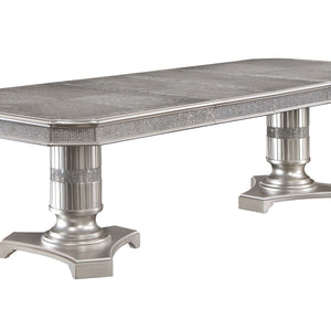 Klina Pedestal Gray Modern Sleek Metal Glass Pedestal Leg Dining Room Set