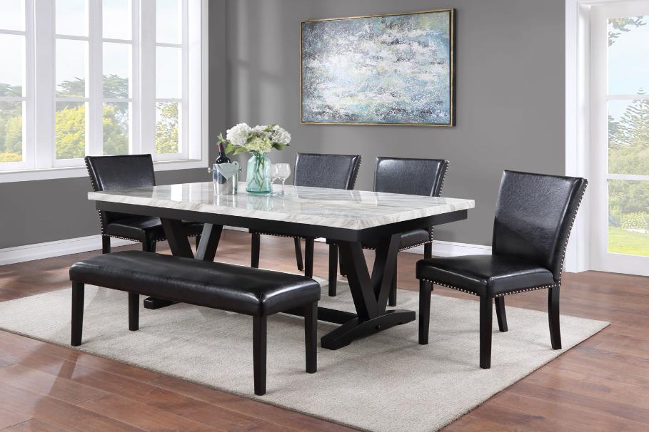 Tanner White/Black Faux Marble Modern Wood And Veneers Dining Room Set