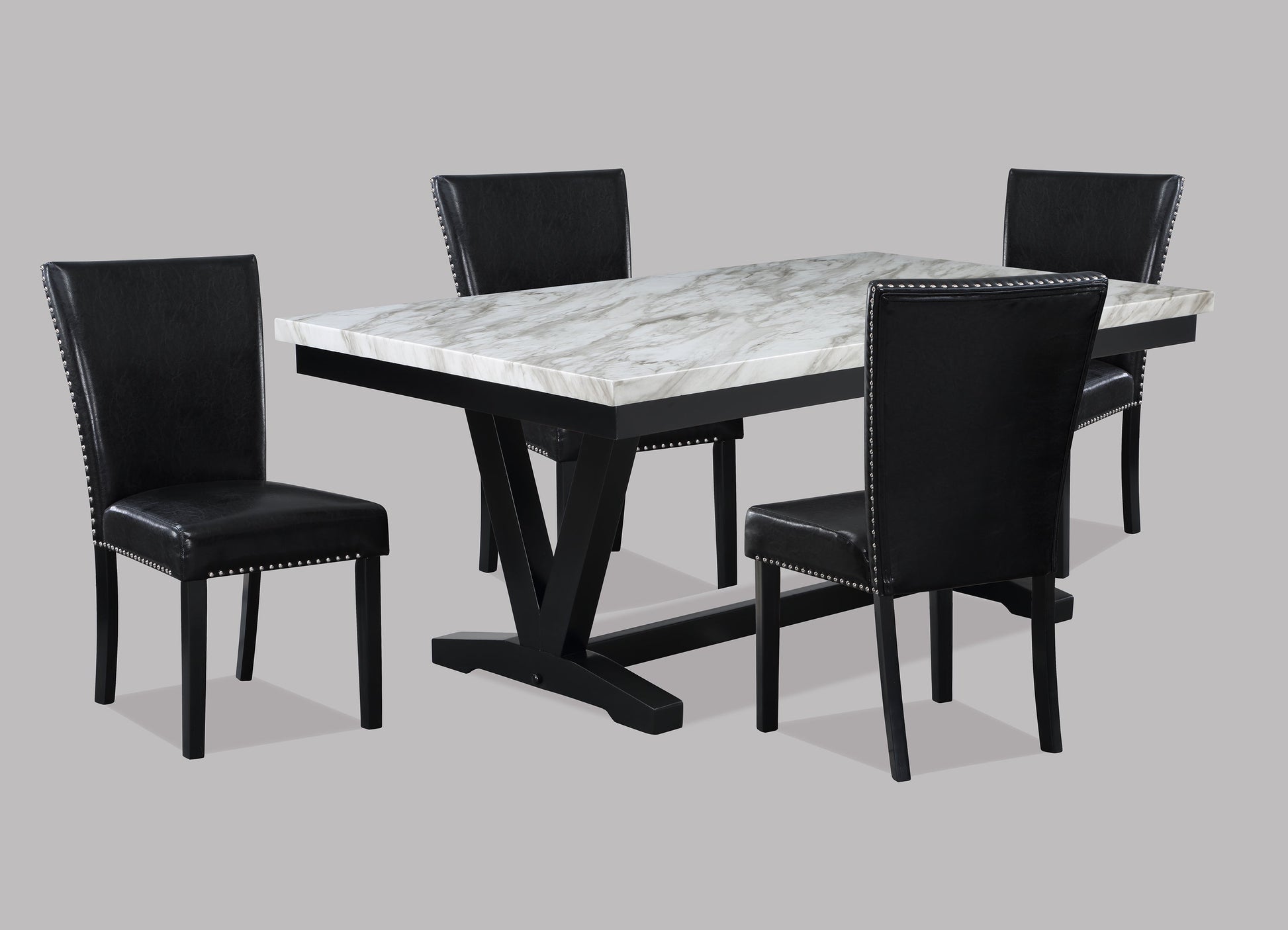 Tanner White/Black Faux Marble Modern Wood And Veneers Dining Room Set