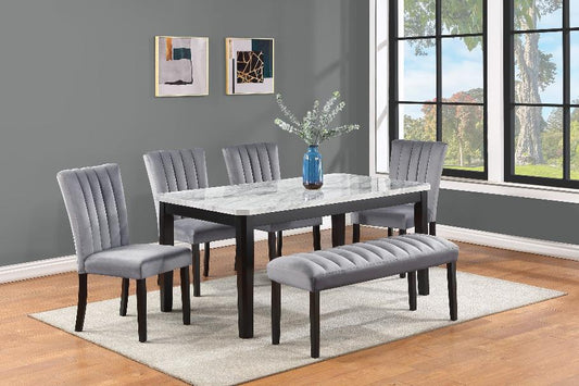 Pascal Gray Marble Faux  Modern Wood And Veneers Rectangular Dining Room Set