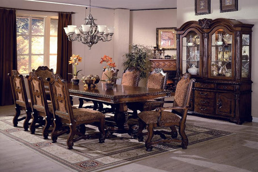 Neo Renaissance Brown Traditional Wood Veneers And Solids Formal Extendable Dining Room Set