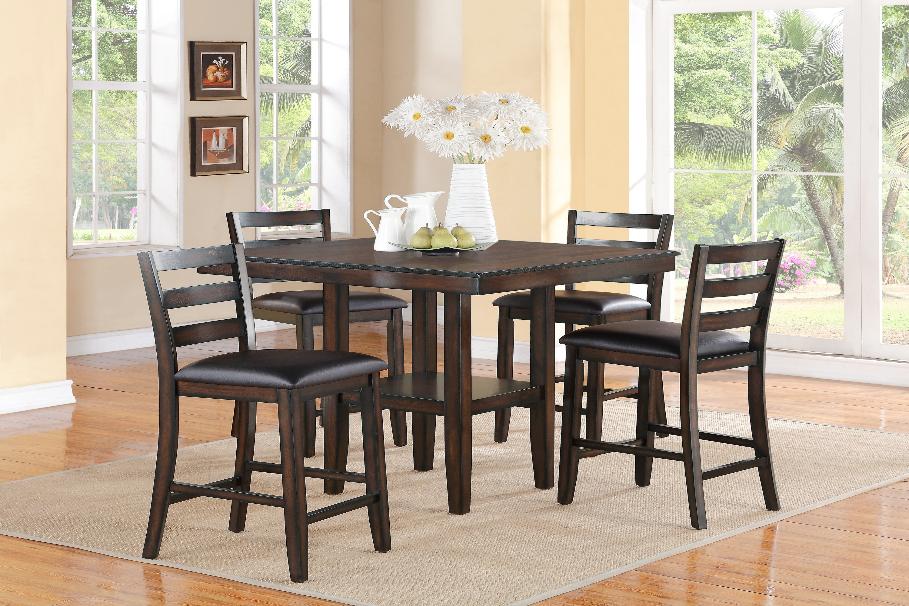 Tahoe Brown Classic And Modern Wood Square 5-Piece Counter Height Dining Room Set