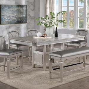 Klina Silver Modern Faux Leather Seat Rectangular Counter Height Dining Room Set