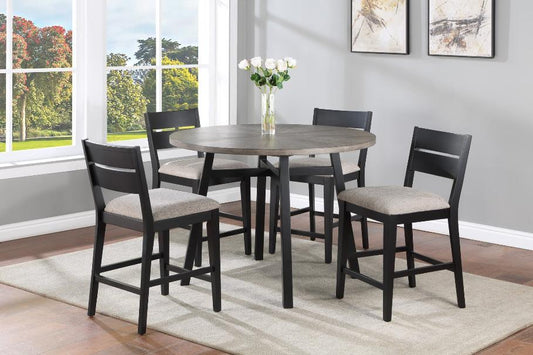 Mathis Gray/Black Contemporary Solid Wood And Veneers Round Counter Height Dining Room Set