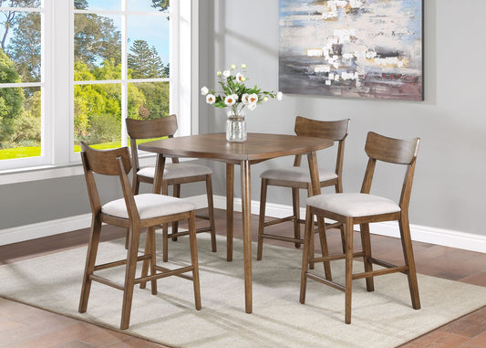 Weldon Brown Finish Rustic Fabric Seat Retro Modern Wood Counter Height Dining Room Set