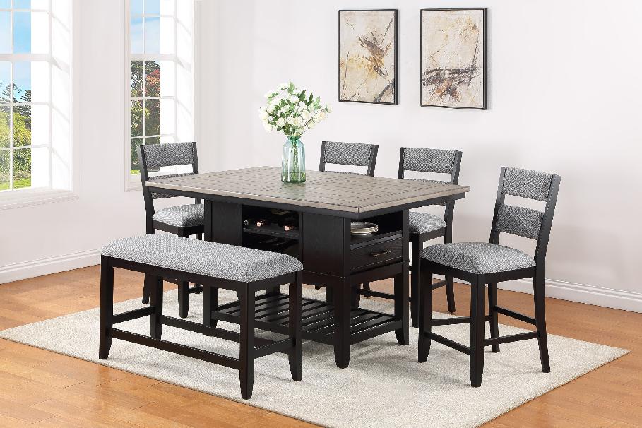 Frey Black-Gray Fabric Seat Rectangular Counter Height Dining Room Set