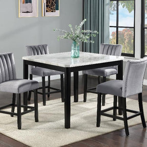 Pascal White-Gray Faux Marble Velvet Seat Rectangular Counter Height Dining Room Set