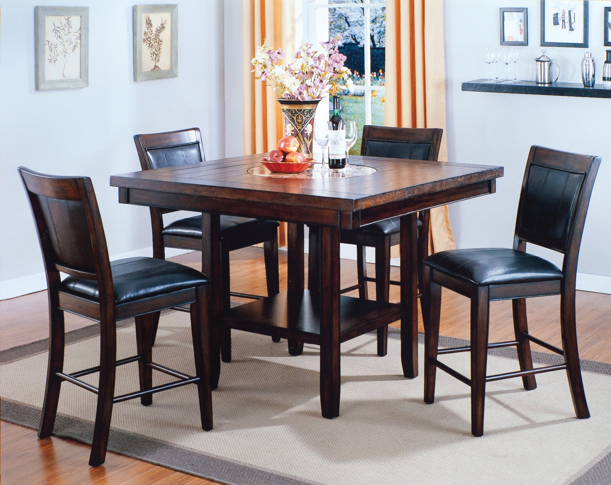 Fulton Espresso Modern Traditional Wood Square Counter Height Dining Room Set