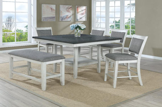 Fulton Chalk-White Modern Traditional Wood Square Counter Height Dining Room Set