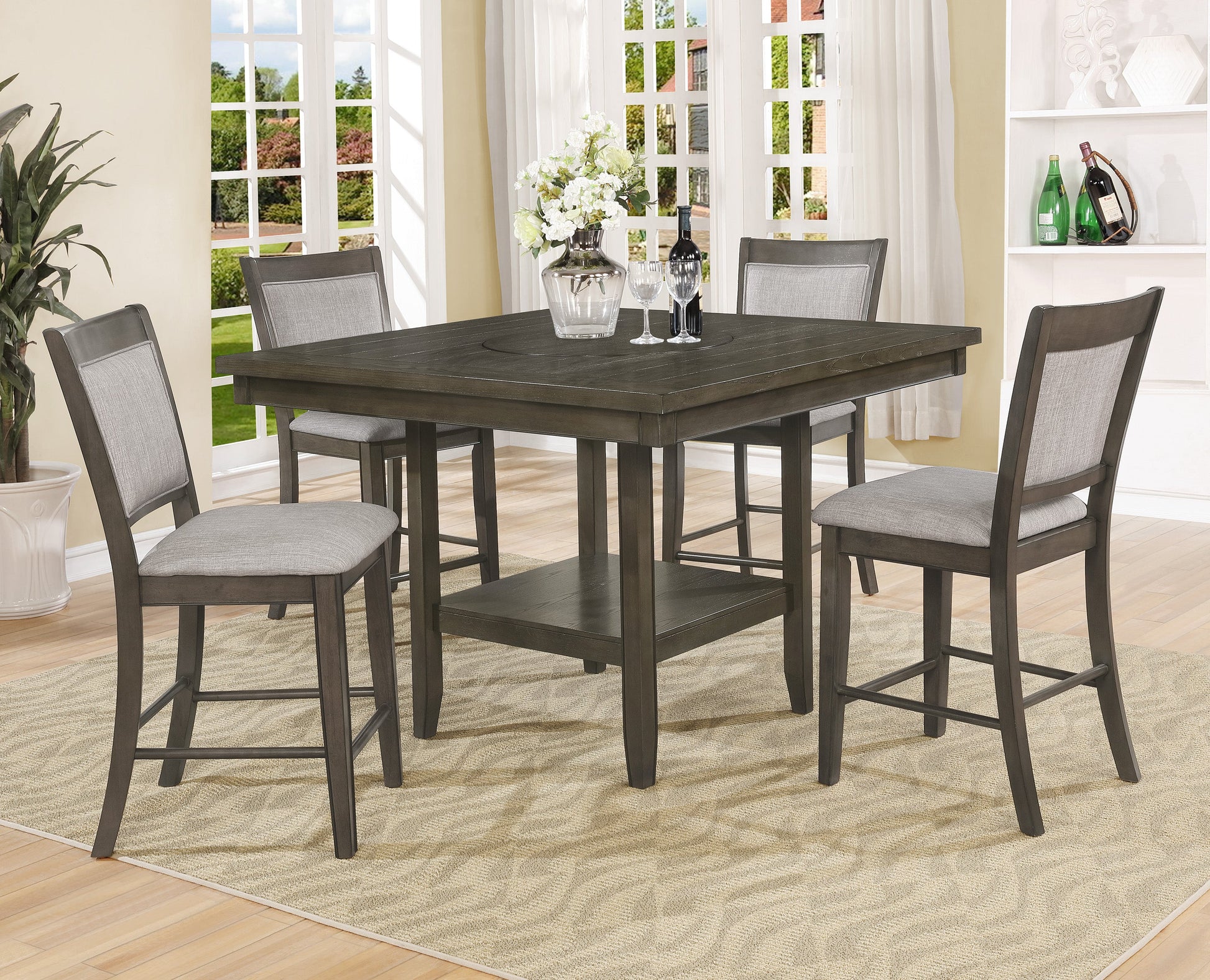 Fulton Gray Modern Traditional Wood Square Counter Height Dining Room Set