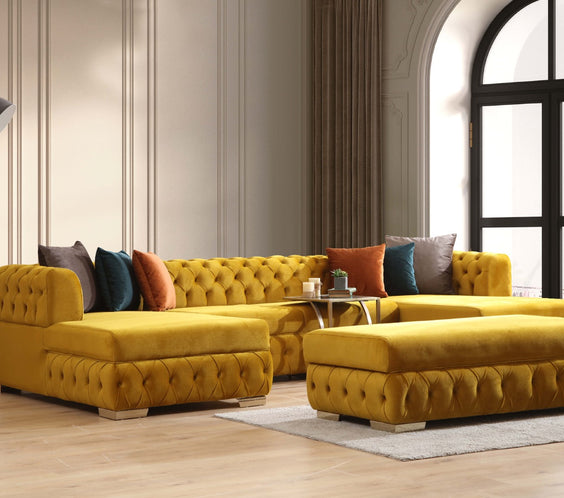 Matilda Mustard Velvet Rectangle Ottoman