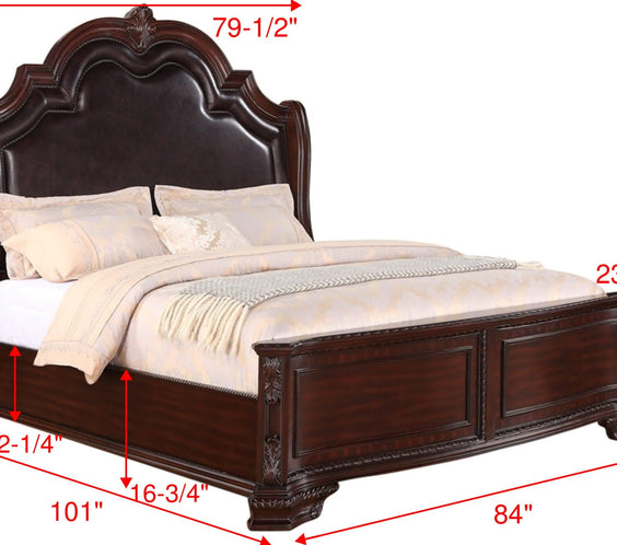 Sheffield Rich Brown And Dark Cherry Finish Rustic Faux Leather Upholstered Panel Bedroom Set, Wood
