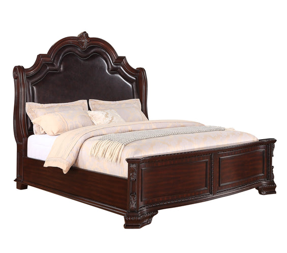 Sheffield Rich Brown And Dark Cherry Finish Rustic Faux Leather Upholstered Panel Bedroom Set, Wood