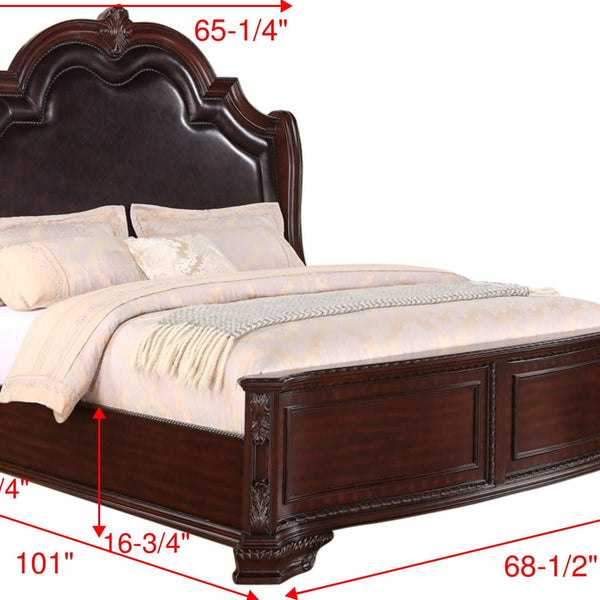 Sheffield Rich Brown And Dark Cherry Finish Rustic Faux Leather Upholstered Panel Bedroom Set, Wood