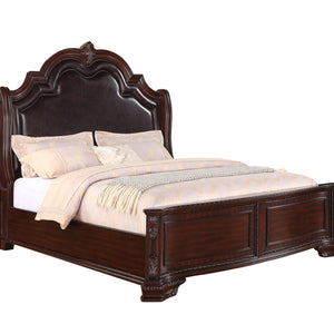 Sheffield Rich Brown And Dark Cherry Finish Rustic Faux Leather Upholstered Panel Bedroom Set, Wood