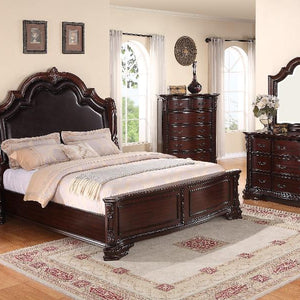 Sheffield Rich Brown And Dark Cherry Finish Rustic Faux Leather Upholstered Panel Bedroom Set, Wood