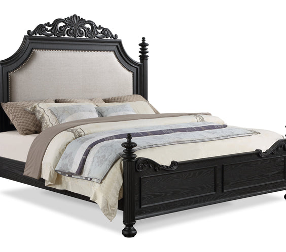 Kingsbury Black Modern Contemporary Solid Wood, Veneers Fabric Upholstered Bedroom Set