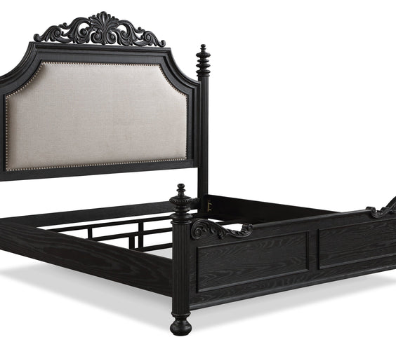 Kingsbury Black Modern Contemporary Solid Wood, Veneers Fabric Upholstered Bedroom Set