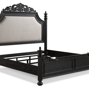 Kingsbury Black Modern Contemporary Solid Wood, Veneers Fabric Upholstered Bedroom Set