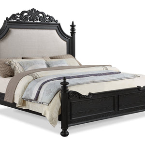 Kingsbury Black Modern Contemporary Solid Wood, Veneers Fabric Upholstered Bedroom Set