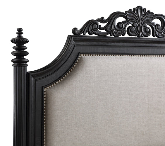 Kingsbury Black Modern Contemporary Solid Wood, Veneers Fabric Upholstered Bedroom Set