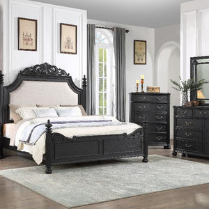 Kingsbury Black Modern Contemporary Solid Wood, Veneers Fabric Upholstered Bedroom Set