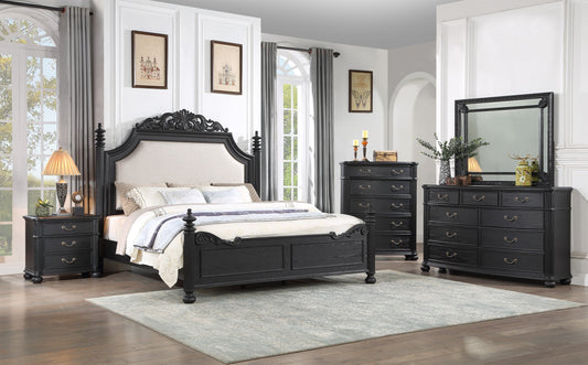 Kingsbury Black Modern Contemporary Solid Wood, Veneers Fabric Upholstered Bedroom Set