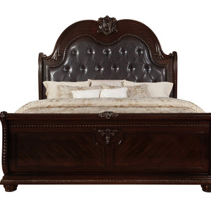 Stanley Cherry Brown Traditional Fabric Upholstered Tufted Sleigh Bedroom Set