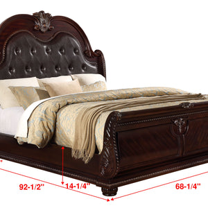 Stanley Cherry Brown Traditional Fabric Upholstered Tufted Sleigh Bedroom Set