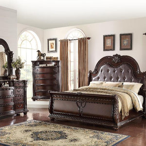 Stanley Cherry Brown Traditional Fabric Upholstered Tufted Sleigh Bedroom Set