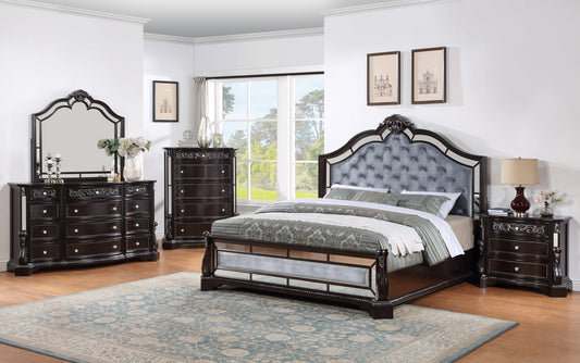 Bankston Dark Brown Fabric Upholstered Tufted Sleigh Bedroom Set