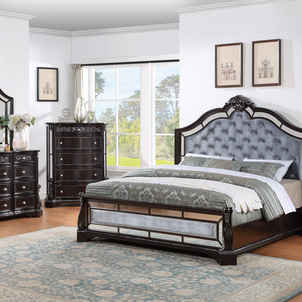 Bankston Dark Brown Fabric Upholstered Tufted Sleigh Bedroom Set