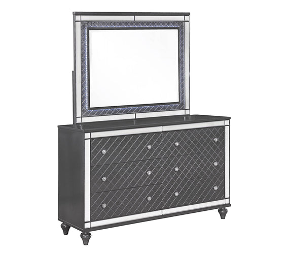 Refino Gray LED Modern Sleek Fabric Upholstered Tufted Panel Bedroom Set