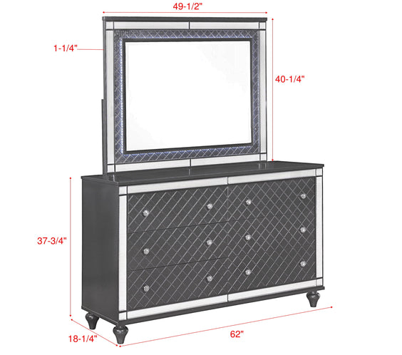 Refino Gray LED Modern Sleek Fabric Upholstered Tufted Panel Bedroom Set