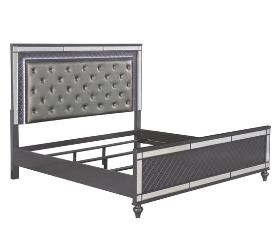 Refino Gray LED Modern Sleek Fabric Upholstered Tufted Panel Bedroom Set