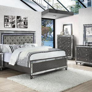 Refino Gray LED Modern Sleek Fabric Upholstered Tufted Panel Bedroom Set