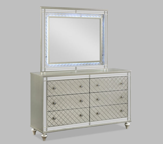 Cristian Champagne Modern LED Fabric Strong And Durable Wood Upholstered Panel Bedroom Set
