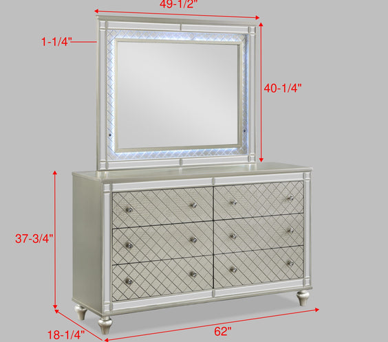 Cristian Champagne Modern LED Fabric Strong And Durable Wood Upholstered Panel Bedroom Set