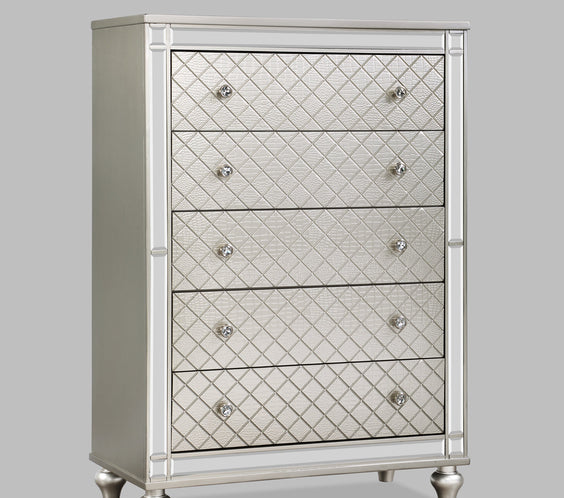 Cristian Champagne Modern LED Fabric Strong And Durable Wood Upholstered Panel Bedroom Set