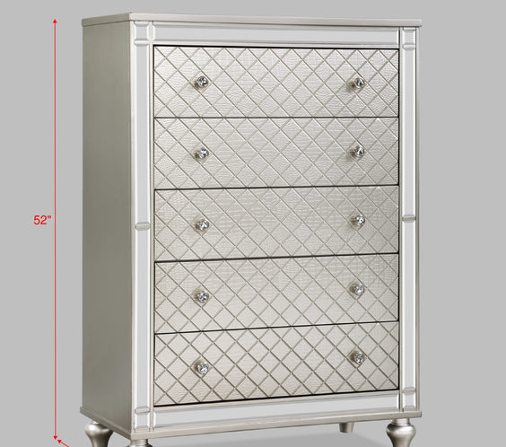 Cristian Champagne Modern LED Fabric Strong And Durable Wood Upholstered Panel Bedroom Set