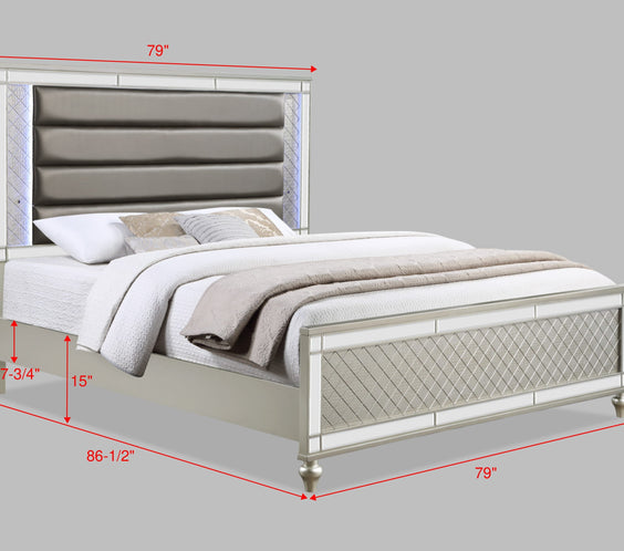 Cristian Champagne Modern LED Fabric Strong And Durable Wood Upholstered Panel Bedroom Set