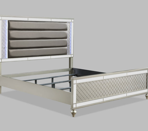 Cristian Champagne Modern LED Fabric Strong And Durable Wood Upholstered Panel Bedroom Set