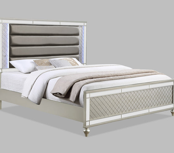 Cristian Champagne Modern LED Fabric Strong And Durable Wood Upholstered Panel Bedroom Set