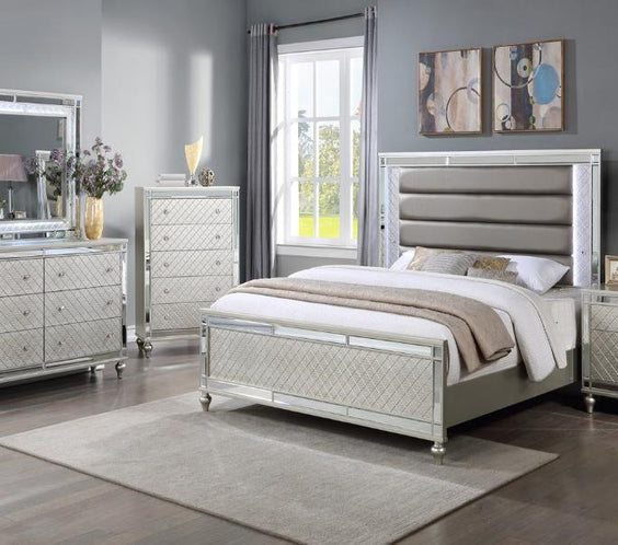 Cristian Champagne Modern LED Fabric Strong And Durable Wood Upholstered Panel Bedroom Set