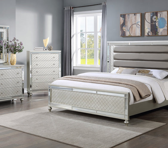 Cristian Champagne Modern LED Fabric Strong And Durable Wood Upholstered Panel Bedroom Set