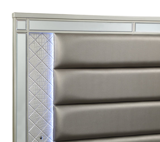 Cristian Champagne Modern LED Fabric Strong And Durable Wood Upholstered Panel Bedroom Set