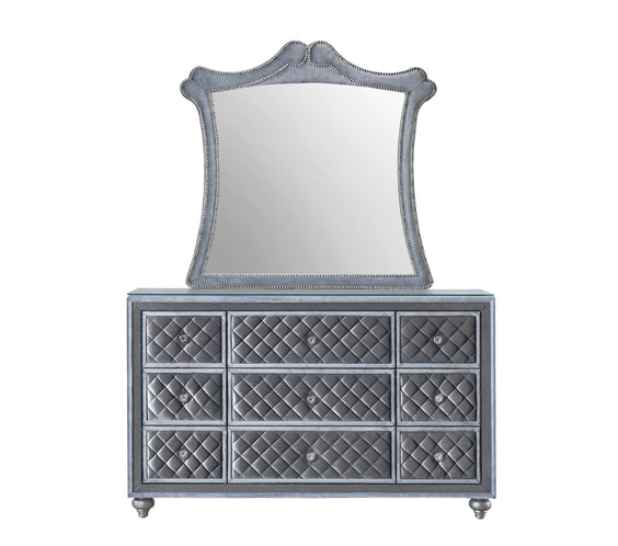 Cameo Gray Modern Velvet Upholstered Tufted Panel Bedroom Set