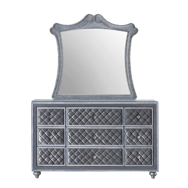 Cameo Gray Modern Velvet Upholstered Tufted Panel Bedroom Set