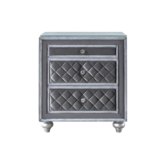 Cameo Gray Modern Velvet Upholstered Tufted Panel Bedroom Set
