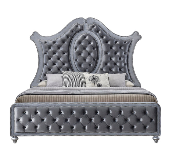 Cameo Gray Modern Velvet Upholstered Tufted Panel Bedroom Set
